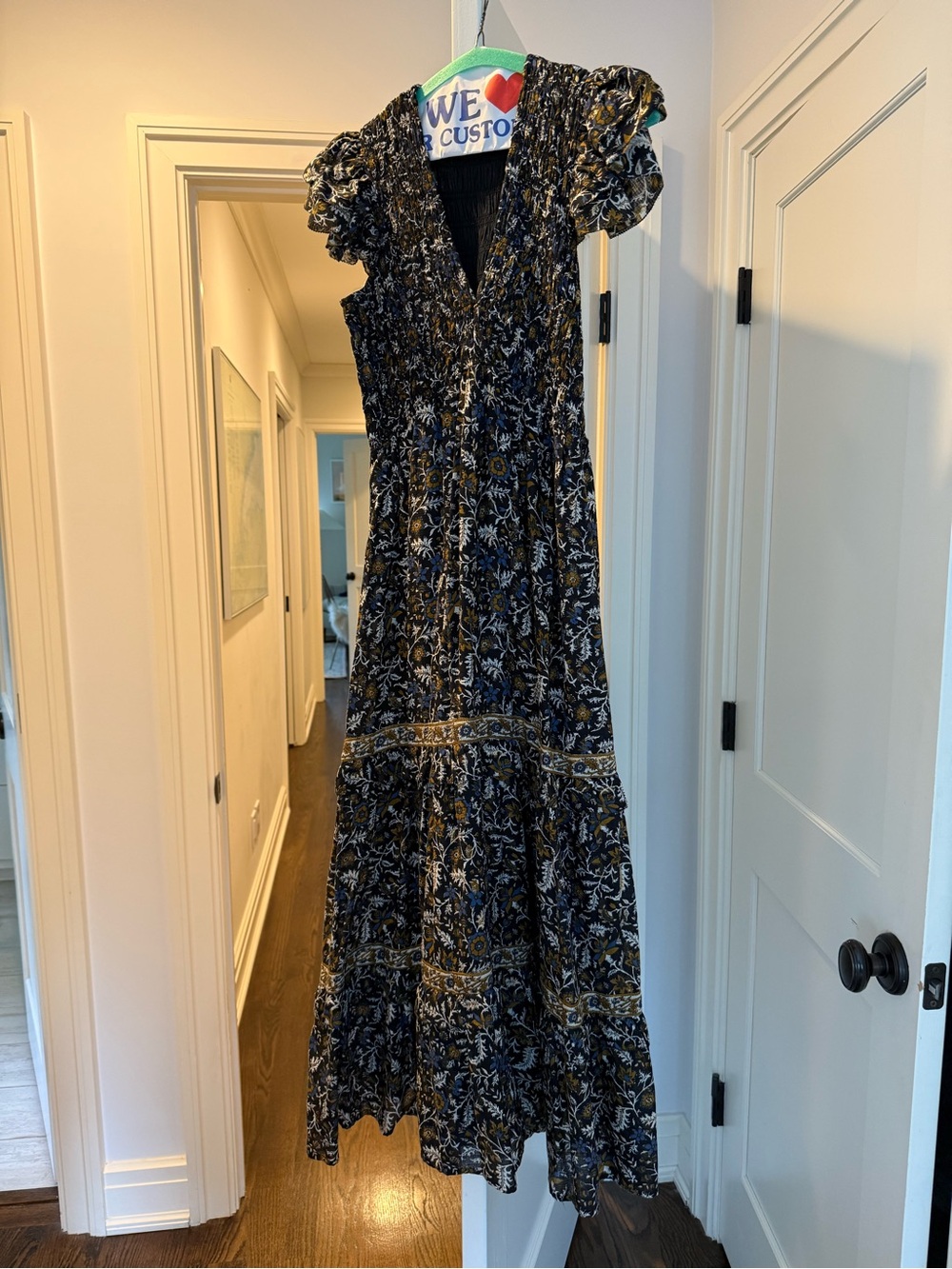 Sea New York Black Floral Maxi Dress with Gold, Blue and Cream Print